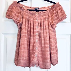 Miss Me Off Sexy The Shoulder Button Front Top Blouse Pink Mauve Size Small